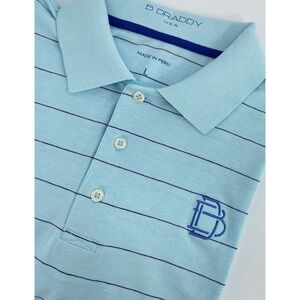 B. Draddy USA Men's Large Golf Polo Light Blue Stripe Pima Cotton Spandex